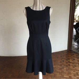 Banana Republic Dress Sz 4 Navy Midi Sleek Flounce Sleeveless Back Zip Lined
